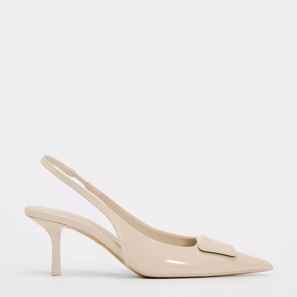 Zara Embellished Beige Slingback Heels